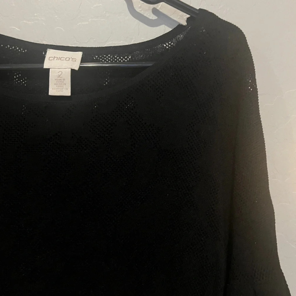 Chico's size 2 black patterned top with bell sleeves - Picture 5 of 8